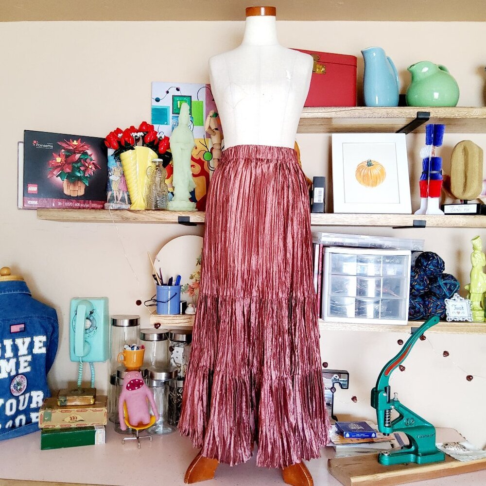 Sedona Clothing Co Vintage Y2k Broomstick Metallic Copper Tiered Western Skirt